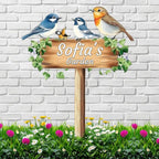 Personalized Colorful Bird Metal Sign with Stake,Custom Gardener Last Name Signs Outdoor Decorate,Customized Garden Accessories Decor for Mother,Birds on the Branch Plaques for Patio Lawn Porch Yard