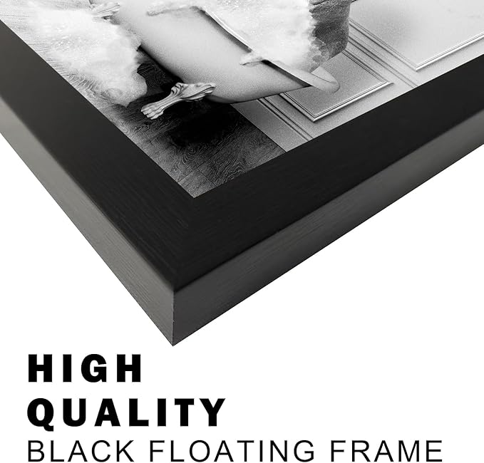 Framed Bathroom Decor Wall Art Elephant in Bathtub Pictures Wall Decor Funny Black and White Animal Canvas Print Artworks for Bathroom