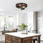 Flush Mount Ceiling Light Fixtures, 2-Light Oil Rubbed Bronze Ceiling Mount for Farmhouse with Seeded Glass Lampshade, Industrial Flush Mount Light Fixture for Hallway, Kitchen, Entryway and Foyer