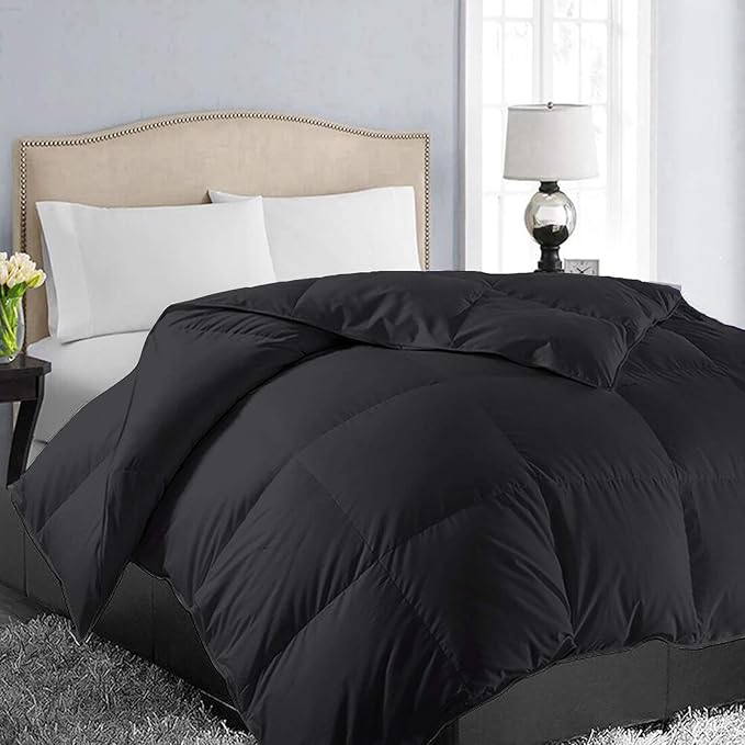 EASELAND Oversized Queen Down Alternative Comforter - Quilted Duvet Insert for All Seasons, Soft Lightweight with Corner Tabs, Summer Winter Warm Bedding, Black 98×98 Inches