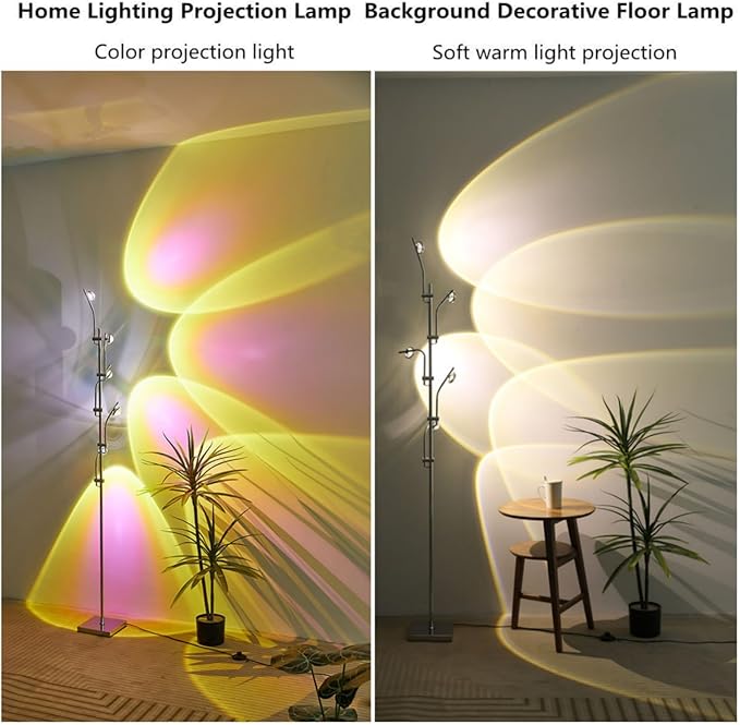 Sunset Floor lamp Unique 5 Head Projector lamp for Bedroom Background Decorative Adjustable Modern LED sunset light Mood lighting Living Room Galvanized Chrome Color Filter Mood Ambient Floor lamp