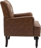 UIXE PU Leather Accent Chair, Modern Upholstered Armchair for Living Room, Comfy Arm Chair Single Sofa Reading Seat with Wooden Legs for Office Home Bedroom - Brown