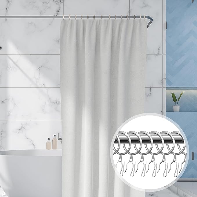 Hotop 60 Pieces 1.26 Inch Metal Drapery Curtain Rings Curtain Hanging Rings and 60 Pieces Metal Drapery Pin Hooks for Drapes Window Door Shower (Matt Silver)