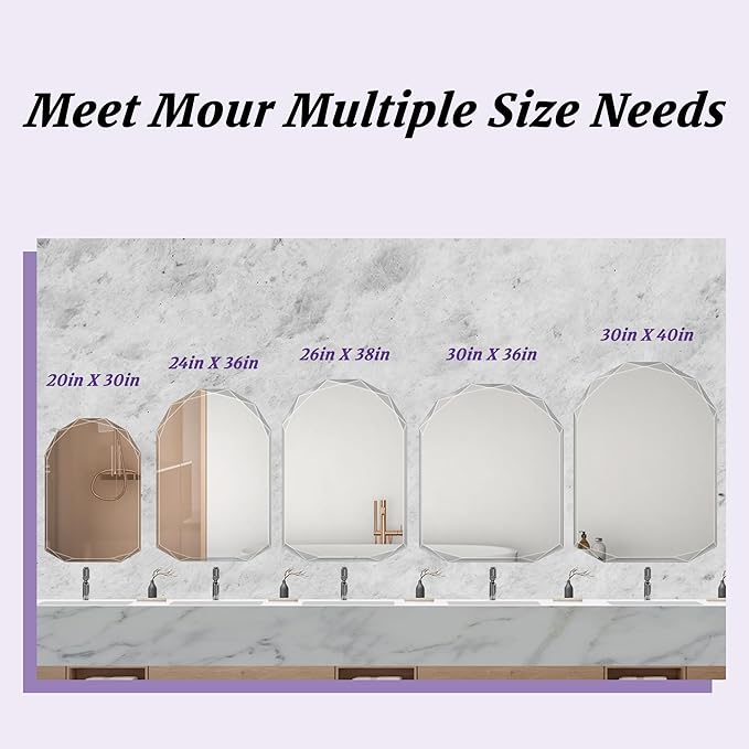 Bathroom Mirror for Wall, 30" x 40" Arched Mirror, Bathroom Vanity Mirrors, Beveled Edge Frameless Wall Mount Vanity Mirror, Wall Mirror Decorative, Irregular Beveled Edge Mirror