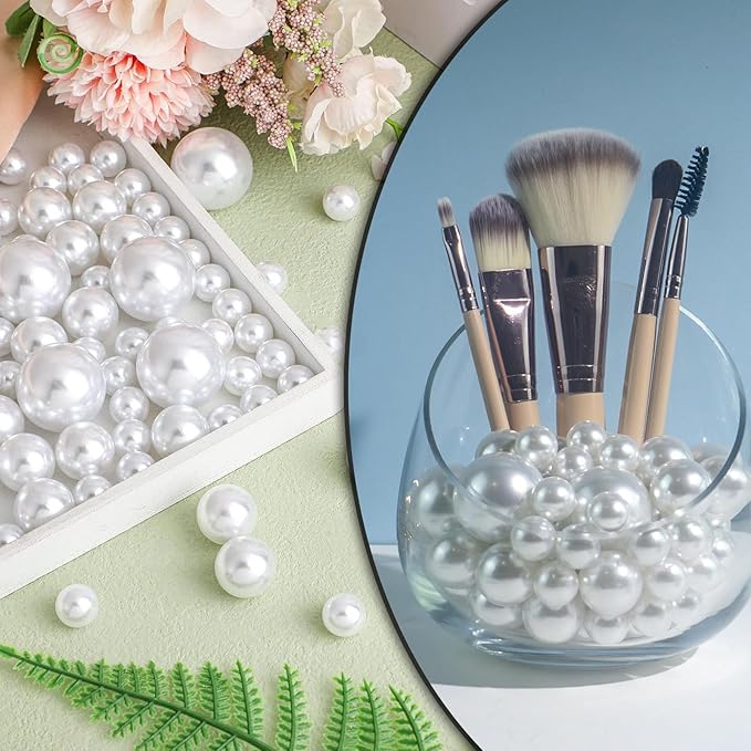 200 PCS Pure White Vase Fillers, Pearls Bead for Centerpieces Vases, 10/14/20 MM No Hole Beads, Fake Pearls for Wedding Birthday Anniversary Theme Party Table Centerpieces Decor