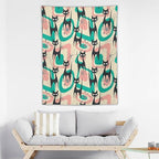 ICMOLYYENLO Boho Medieval Cat Tapestry, Abstract Atomic Starburst Geometric Aesthetic Art Wall Hanging For Bedroom Living Room Dormitory 40x60 Inches