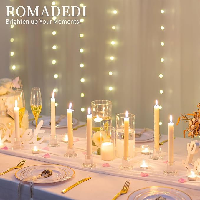 Romadedi Glass Candle Holder for Candlestick - 10Pcs Clear Tapered Wedding Decor Table Centrepiece for Candle Sticks Christmas Party Living Room Dinner Advent Decoration