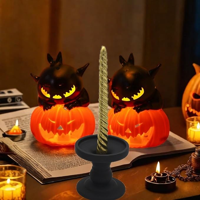 Black Glass Candle Holders Set of 3 Clear Candlestick Holder Vintage Candle Stands for Pillar Taper Candle Tea Light Home Decor Table Centerpieces Halloween, Candleholder Sets with 4 Pcs Taper Candles