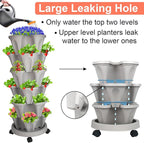 Vertical Planter 6 Tier Stackable Planters Garden Planters Strawberry Herb Flower and Vegetable Planter Indoor Outdoor Gardening Pots with Removable Wheels and Tools