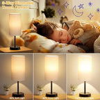 Tall Touch Bedside Table Lamp with USB - 3 Way Dimmable Black Lamps for Bedroom Nightstand, Desk Lamp with Black Charging Station for Dorm, Office, Kids Room