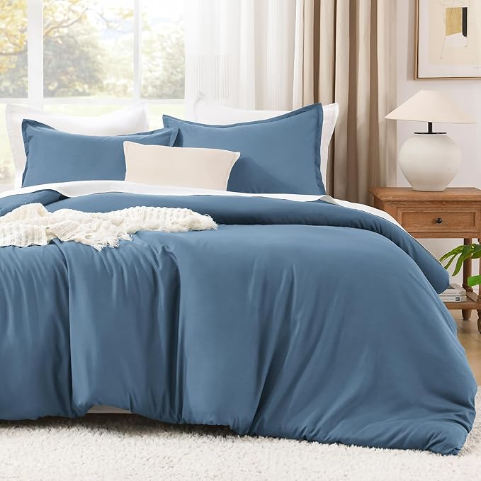 Litanika Comforters California King Size Ocean Blue, 3 Pieces Lightweight Solid Bedding Set & Collections, All Season Fluffy Bed Set (104x96 Inches Comforter & 2 Pillowcases)