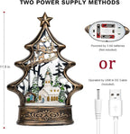 Musical Snow Globe Christmas Tree Lantern Lighted Church with Nativity Manger Scene Water Lantern in Swirling Glitter, Christmas Home Decoration and Gift, Battery Operated or USB Powered