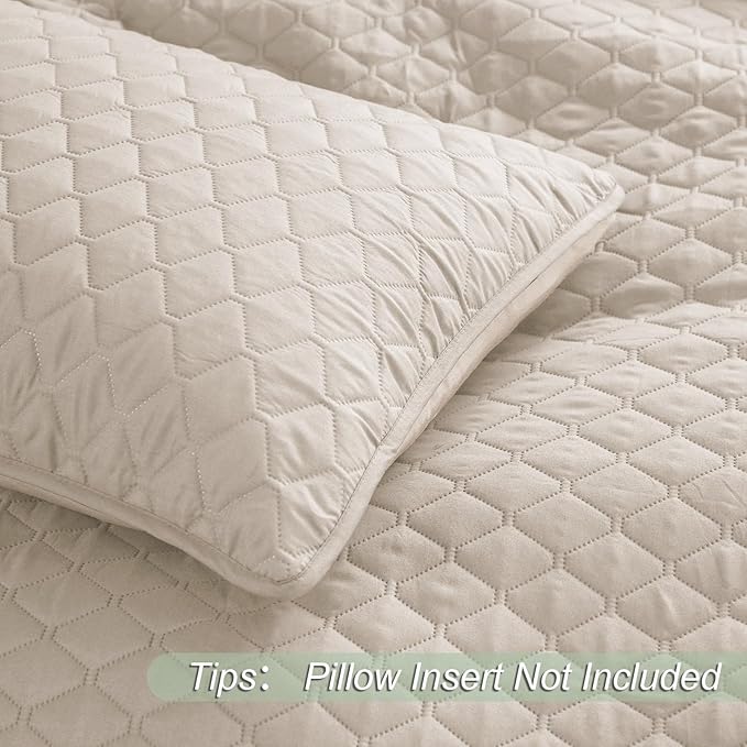Exclusivo Mezcla Reversible Twin Quilt Bedding Set with Pillow Sham, Lightweight Quilts Twin Size, Soft Bedspreads Bed Coverlets for All Seasons - (Brich Beige, 68"x88")