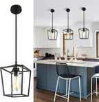 3 Pack Black Pendant Lights for Kitchen Island, 1-Light Farmhouse Metal Pendant Light Cage Kitchen Hanging Light Fixtures with Clear Glass Shade for Dining Room, Entryway, Hallway, Foyer