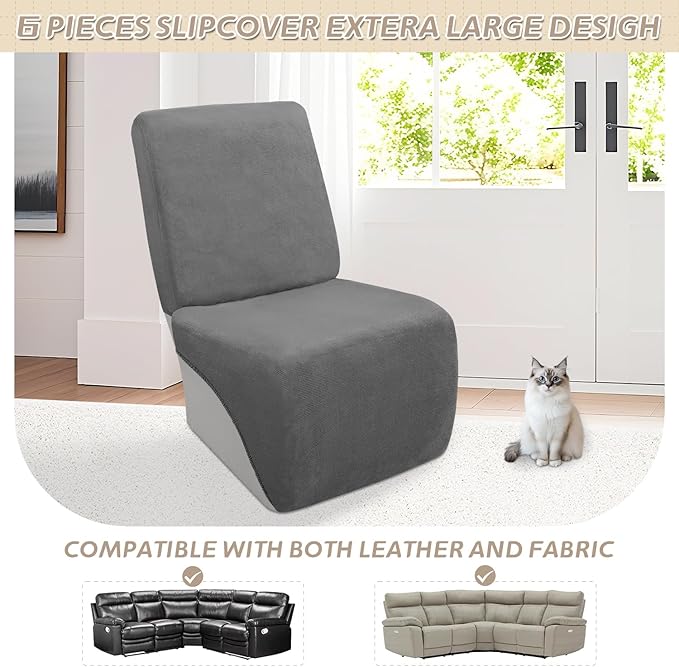 Arfntevss Sectional Recliner Couch Covers Velvet Corner Sectional Sofa Cover for Reclining Couch Stretch Soft L Shape Recliner Slipcover Washable Additional Seat Protector (1 Seat Cover, Middle Gray)