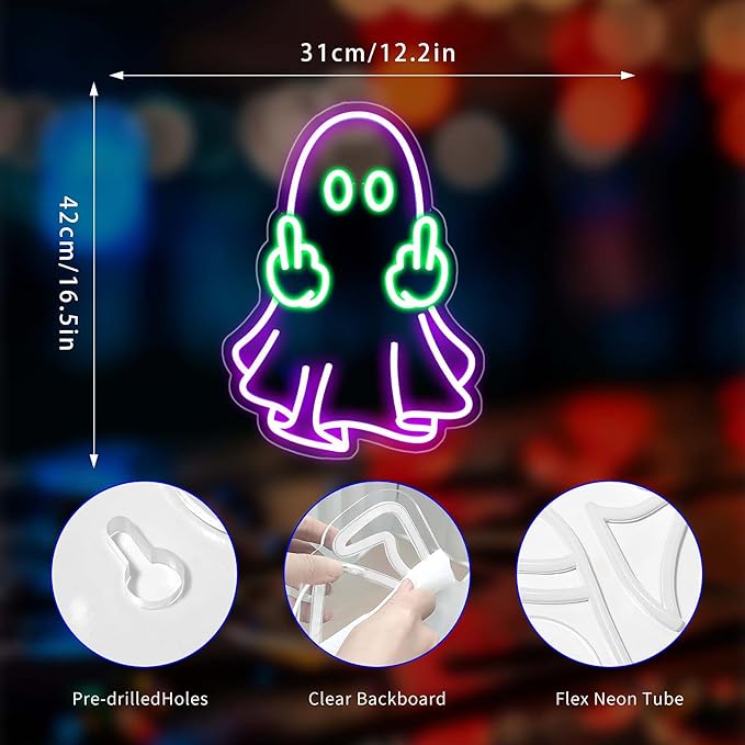 Ghost Neon Sign, Neon Signs for Wall Decor Neon Purple LED Signs Room Neon Light Up Signs Home Decor for Bedroom Club Party Bar Shop USB Operated