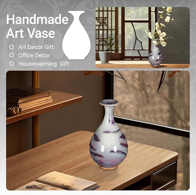 Ceramic Vase Living rRoom Home Decoration Ornament Hand-Painted Landscape Flower Vase Art Collectible (8.47x4.72in)