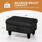 Ottoman Rectangular Storage Ottoman Bench, Flannel Footrest Stool Footstool with Lid for Living Room, Bedroom, Entryway, Black, 28.5"x19"x17.5"