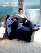 YnM Chunky Throw Blanket, Medium-Weight, Hand Knitted, Skin Friendly, Ventilated and Breathable, Machine Washable, Home Décor Piece for Couch, Sofa and Bed (Indigo Blue, 40x50 Inch)