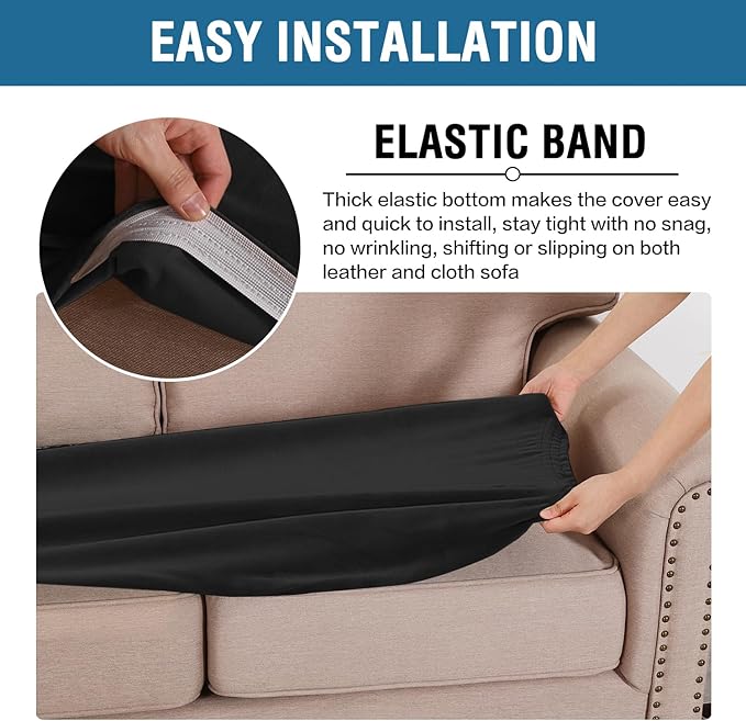 H.VERSAILTEX Velvet Stretch Individual Couch Cushion Cover Plush Slipcover for Loveseat Sofa Furniture Protector Seat Cover (1 Piece Loveseat Cushion Cover, Black)