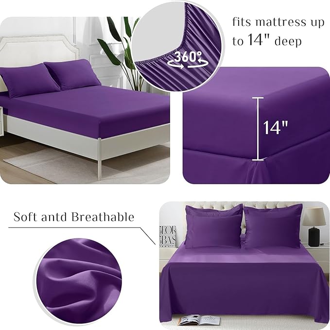 JOLLYVOGUE Full Comforter Set, Ultra-Soft Bed in a Bag Full Size 7 Pieces, Oeko-TEX Certified Bedding Set with Down Alternative Comforter, Sheets, Pillowcases & Shams, Purple