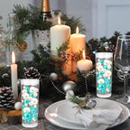 200PCS Teal White Faux Pearls Beads for Centerpiece Vases, Vase Filler Faux Pearls, No Holes Filler Beads for Party Anniversary Birthday Wedding Table Decor, 10/14/20/30mm