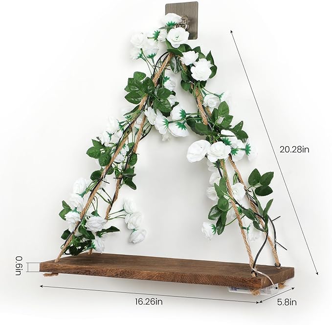 Floating Shelves for Wall,Plant Wall Decor,Hanging Shelf,Cottage Core Decor,Room Decor Aesthetic,Boho Room,Adhesive Shelves,Floating Shelves for No Drilling,Two-Piece Set(White Flower)
