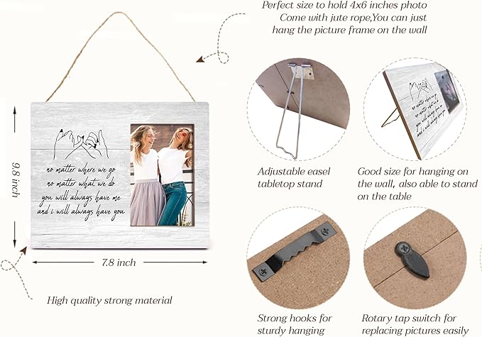 Orchroma Friendship Gifts for Women,Best Friend Picture Frame,Friend Birthday Christmas Graduation Gifts for Women Bestie,Long Distance Friendship Gift, 4 x 6 Inch Photo