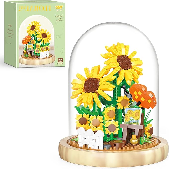 Sunflower Flower Bouquet Building Toy Mini Bricks Flowers Set Adult Botanical Collection Friends Set DIY Plants Bonsai Tree Valentine's Christmas New Year Birthday for Women