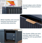 LEYAOYAO Fluted Nightstand with Charging Station, 23" Modern Night Stand with Woodgrain Top, 3 Drawers End Table w/Storage, Bedside Tables for Bedroom, Living Room, Curved Profile Design, Blue