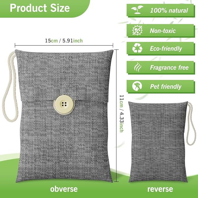 Charcoal bags Odor Absorber Activated Bamboo Charcoal Air Purifying Bag for Home Odor Eliminator Car Air Freshener for Closet Deodorizer Shoe Room Basement Litter Box Pet safe Bag 15Packs×100g