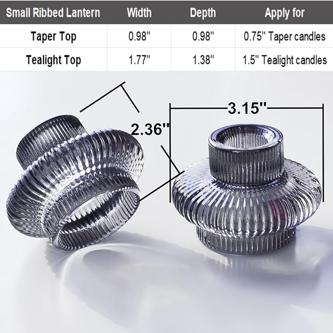 VOHO Smoky Grey Taper Candle Holders Set of 6, Classic Ribbed Candle Sticks Holder Decor for Table Centerpiece at Daily/Birthday/Party, Double Sided Candle Holder for Candlesticks & Tea Lights Candles