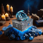 Dragon Statue Jewelry Box, Medieval Fantasy Myth Dragon With Cover Treasure Box, Dragon Statue Decoration Collection Gift Box. (Blue)