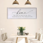 Home The Story of Who We Are Sign Farmhouse Family Wall Decor 32x12 Inch Plaque Wood Framed Art for Hanging (White)