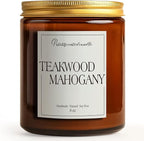 Mahogany & Teakwood Highly Scented Candles for Home, 9oz Natural Soy Aromatherapy Organic Candle with Essential Oil, Home Fragrance Stress Relief & Meditation Jar Candles Gifts for Men Women
