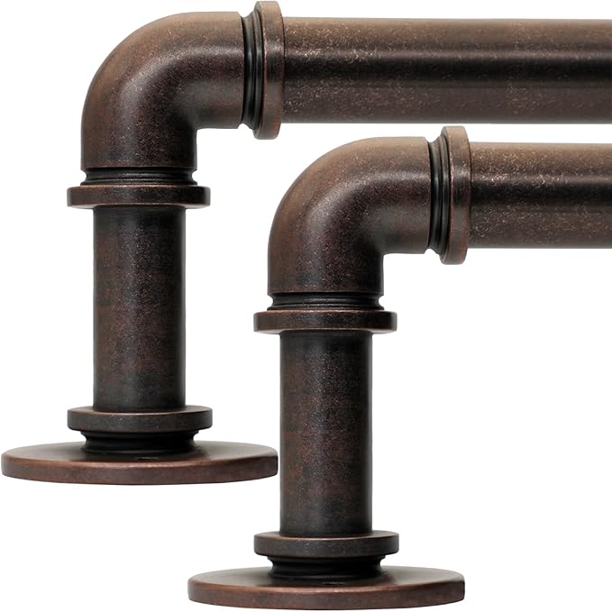 2PCS Industrial Curtain Rods for Windows 18 to 88 Inches Adjustable Length, 1 Inch Diameter, with Aluminium Finials (Antique Red Bronze, 18” to 88”2PCS)