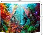 Delur Forest Tapestry Waterfall Mountain Rainforest Sunset Nature Tree Tapestry Wall Hanging Scenic Tropical Landscape Natural Sunrise Headboard for Bedroom Living Room Home Decor (70.8" x 92.5")