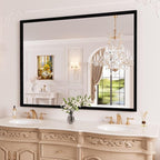 WEER Black Framed Mirror for Bathroom, 40x30 Inch Framed Bathroom Mirror, Rectangular Wall Mounted Mirror, Matte Black Vanity Mirrors, Tempered Glass, Vertically or Horizontally, Anti-Rust