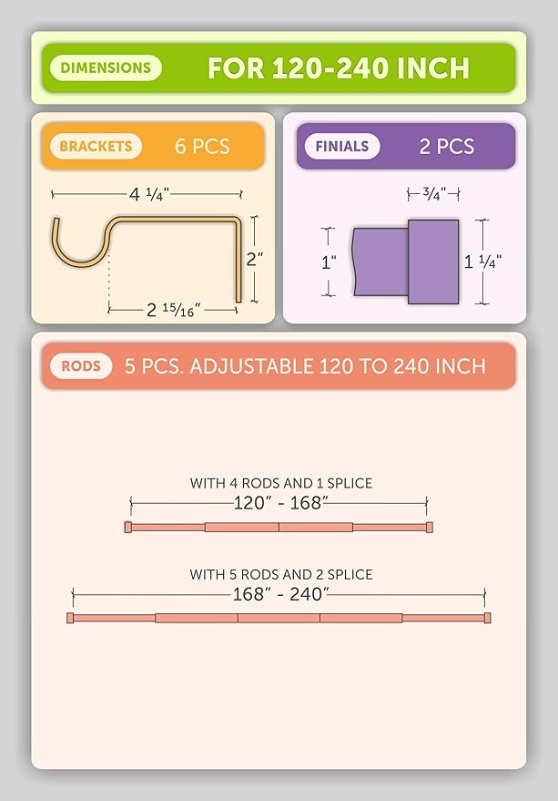 Ivilon Window Curtain Rod End Cap - 1 inch Pole. 120 to 240 Inch. Black