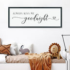comurdyo Always Kiss Me Goodnight Sign for Bedroom Above bed Wall Decor 40''×15'' Large Wood Frame For Couples Over Bed Hanging Wall Art (Black)