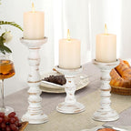 Romadedi Wood Candle Holders for Pillar Candles - Set of 3 Tall Farmhouse Wooden Candlestick Holder, Rustic Candle Stand for Fireplace Mantle Shelf Table Home Decor, Brown Whitewashed 6"/ 8.3"/11.8"