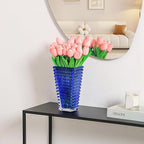 MCMCNCUIU Crystal Vase, Large Crystal Vases for Flowers, Blue Large Flower Vase, Modern Glass Vases for Living Room, Bedroom, Kitchen, Dining Table, Mantle, Wedding, 9 Inches