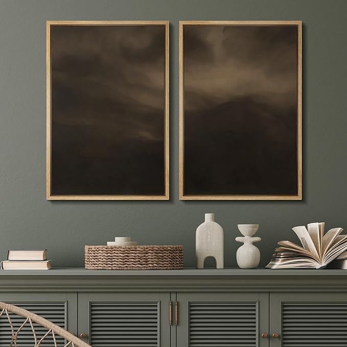 SIGNFORD Framed Canvas Print Wall Art Set Moody Misty Landscape Soft Brown and Gray Hues Illustration Modern Art Decorative Nordic Nature for Living Room, Bedroom, Office - 16"x24"x2 Natural