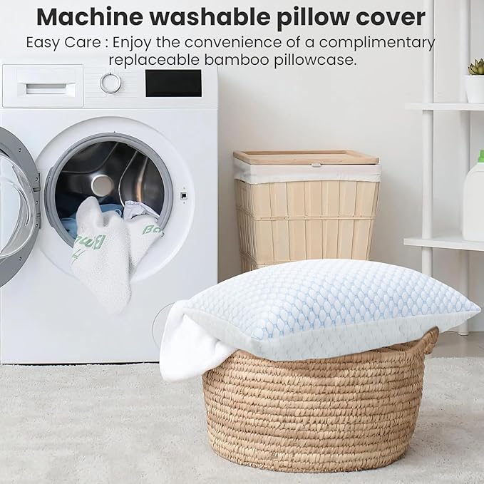 Side Sleeper Pillow Cooling Pillows for Hot Sleepers Support Adjustable Bed Pillow Queen Pillows with 2 Extra Fill Blue