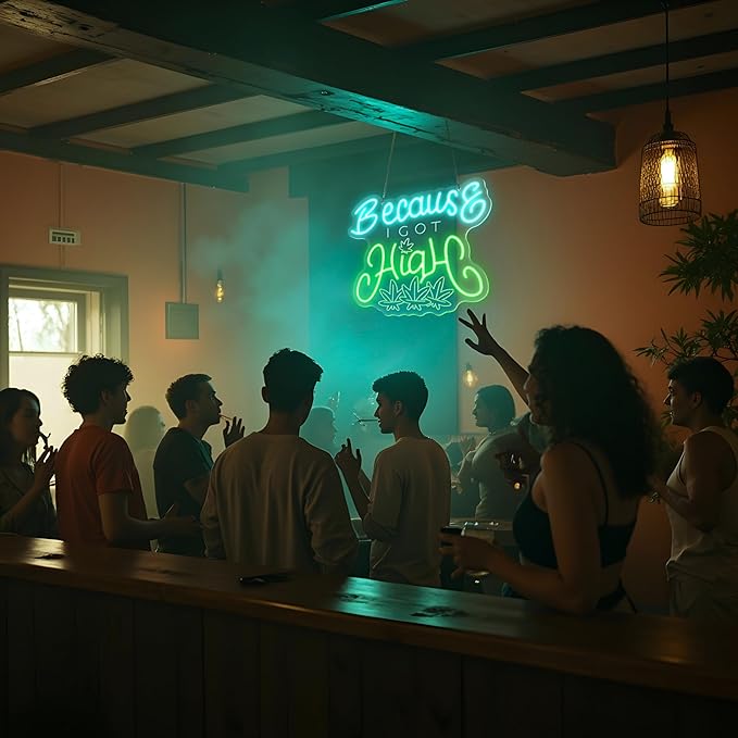 Leaf Neon Sign, Because I Got High Neon Signs for Wall Decor, Dimmable Acrylic Neon Lights for Living Room Bedroom Bar Pub Club Man Cave Game Room Hotel Party Decorations