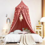 Kertnic Decor Canopy for Kids Bed, Soft Smooth Playing Tent Canopy Girls Room Decoration Princess Castle, Dreamy Mosquito Net Bedding, Children Reading Nook Canopies in Home (Red Bean Color)