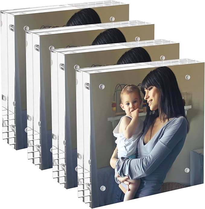 Hexsohoma Square Acrylic Picture Frames 3x3, 4 Pack, Photo Frame for 3x3 or 2x2, Double Sided Thick Frames Desktop Pictures Display Small Tips Holder, Freestanding