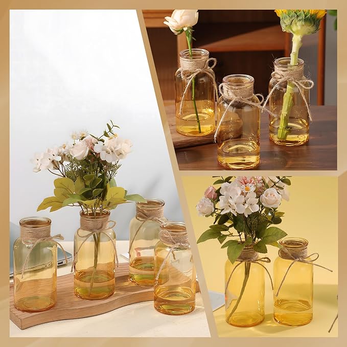 Gold Vases for Centerpieces Set of 6, Mason Jars Boho Cylinder Bud Vases in Bulk, for Weddings Parties Vintage Home Decor