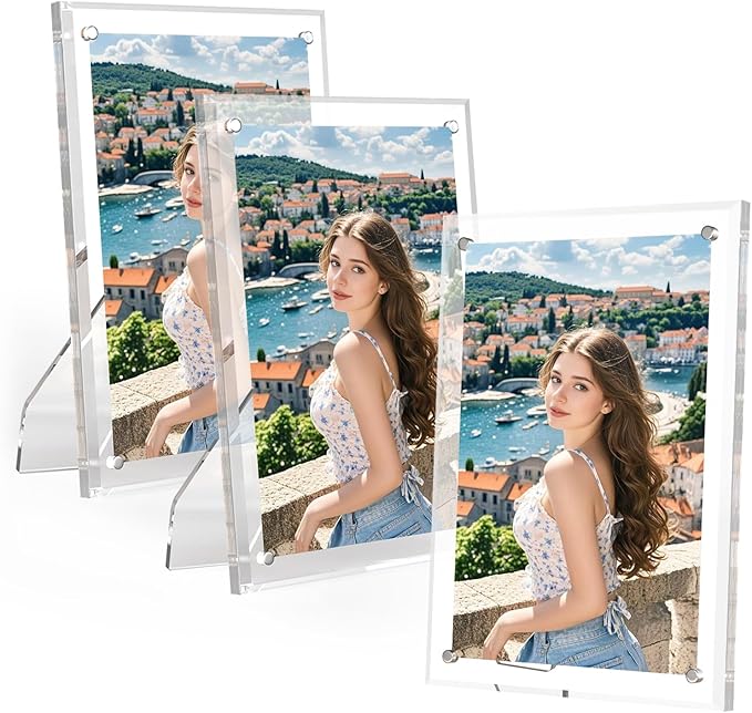 5x7 Inches Picture Frame, Magnetic Acrylic Clear Photo Frame with Stand for Tabletop Display (3 Pack)