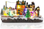 taman Christmas Village Houses - Musical Skiing Collectible Buildings with Rotating Xmas Tree Ornaments for Holiday Decorations